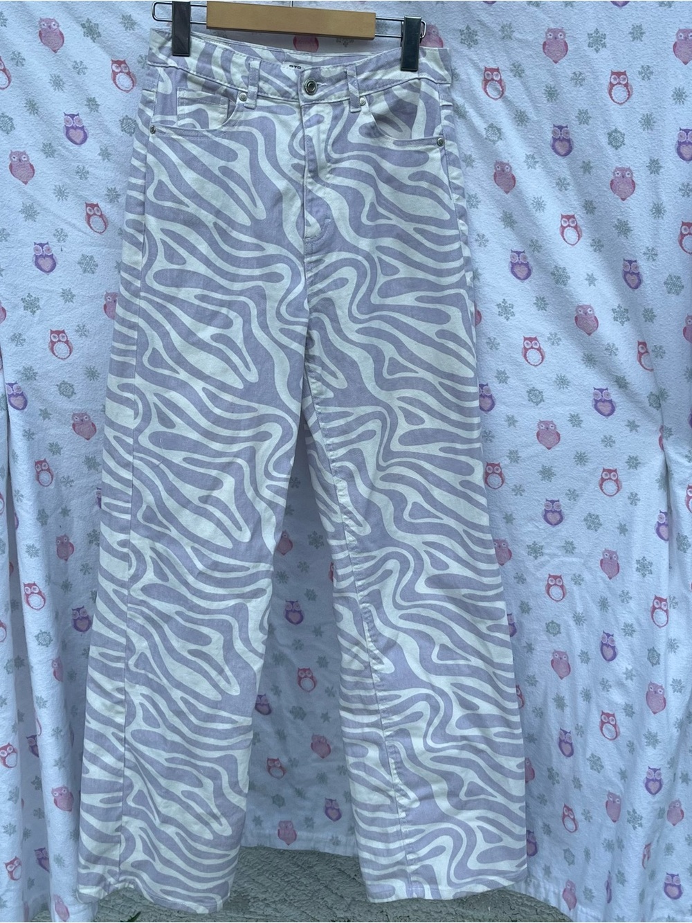 Bershka Lilac and White Zebra Straight Jeans